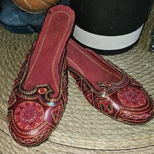 Moroccan Boho Vibe Embroidered Red Women's Shoes By Restricted 10